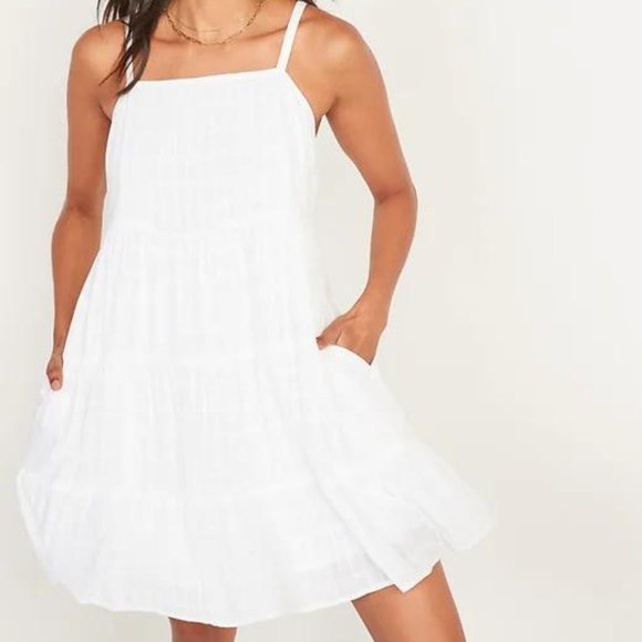 Old Navy Sleeveless Tiered Dobby Swing Dress for Women New - Picture 4 of 5
